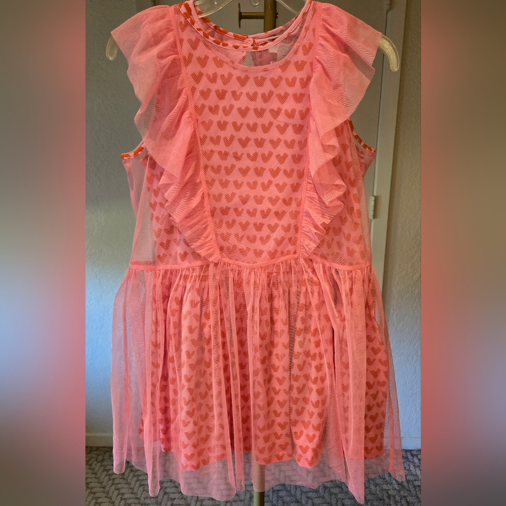 Stella McCartney Kids Pink And Red Heart Dress With Ruffles